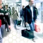 Passengers moving quickly representing the announcement that Ink have agreed a partnership with Azinq to deliver an integrated turnkey solution to with Airport Hive AODB replacement and enhanced Passenger Processing System.